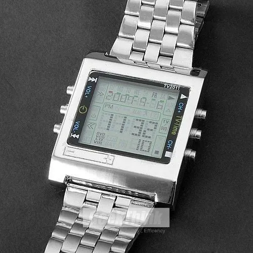 New Rectangle TVG Remote Control Digital Sport watch Alarm TV DVD remote Men and Ladies Stainless Steel WristWatch Fashion