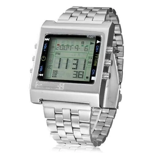 New Rectangle TVG Remote Control Digital Sport watch Alarm TV DVD remote Men and Ladies Stainless Steel WristWatch Fashion