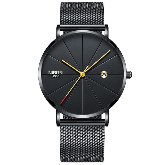 NIBOSI Watch Men Minimalist Ultra Thin Mens Watches Top Brand Luxury Stainless Steel Watch Men Waterproof Steel Mens Watch 2018