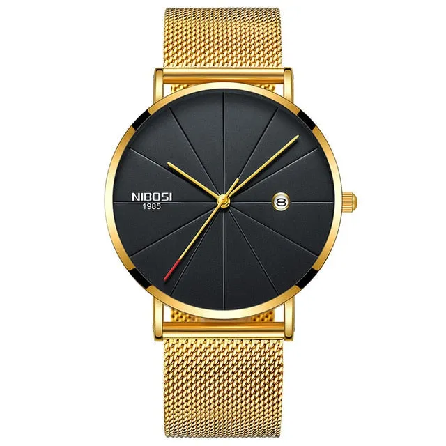 NIBOSI Watch Men Minimalist Ultra Thin Mens Watches Top Brand Luxury Stainless Steel Watch Men Waterproof Steel Mens Watch 2018