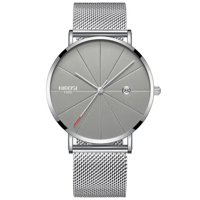 NIBOSI Watch Men Minimalist Ultra Thin Mens Watches Top Brand Luxury Stainless Steel Watch Men Waterproof Steel Mens Watch 2018