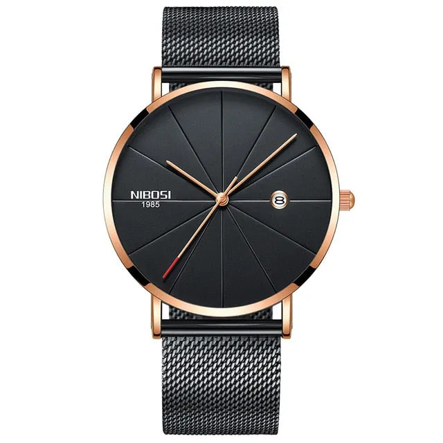 NIBOSI Watch Men Minimalist Ultra Thin Mens Watches Top Brand Luxury Stainless Steel Watch Men Waterproof Steel Mens Watch 2018