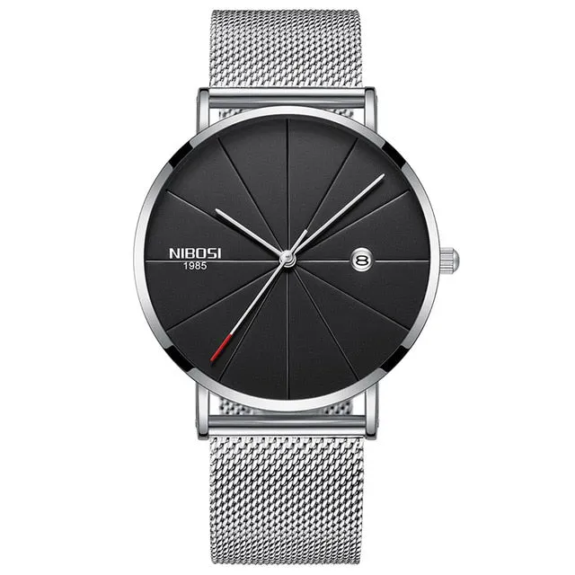 NIBOSI Watch Men Minimalist Ultra Thin Mens Watches Top Brand Luxury Stainless Steel Watch Men Waterproof Steel Mens Watch 2018