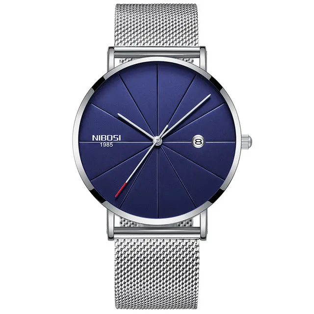 NIBOSI Watch Men Minimalist Ultra Thin Mens Watches Top Brand Luxury Stainless Steel Watch Men Waterproof Steel Mens Watch 2018