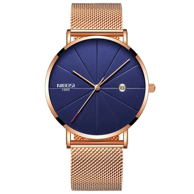 NIBOSI Watch Men Minimalist Ultra Thin Mens Watches Top Brand Luxury Stainless Steel Watch Men Waterproof Steel Mens Watch 2018