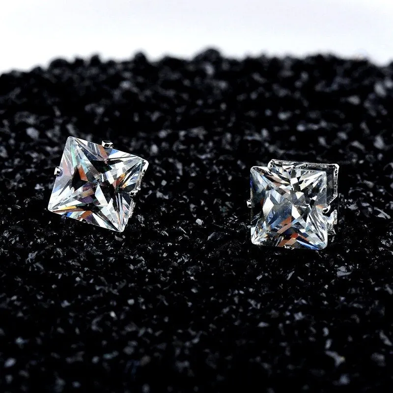 No Piercing 4/5/6/7/8mm Square Magnetic Stud Earrings