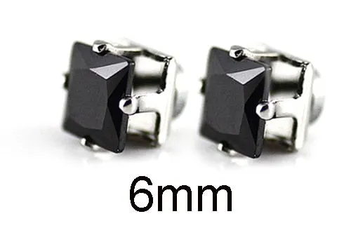 No Piercing 4/5/6/7/8mm Square Magnetic Stud Earrings