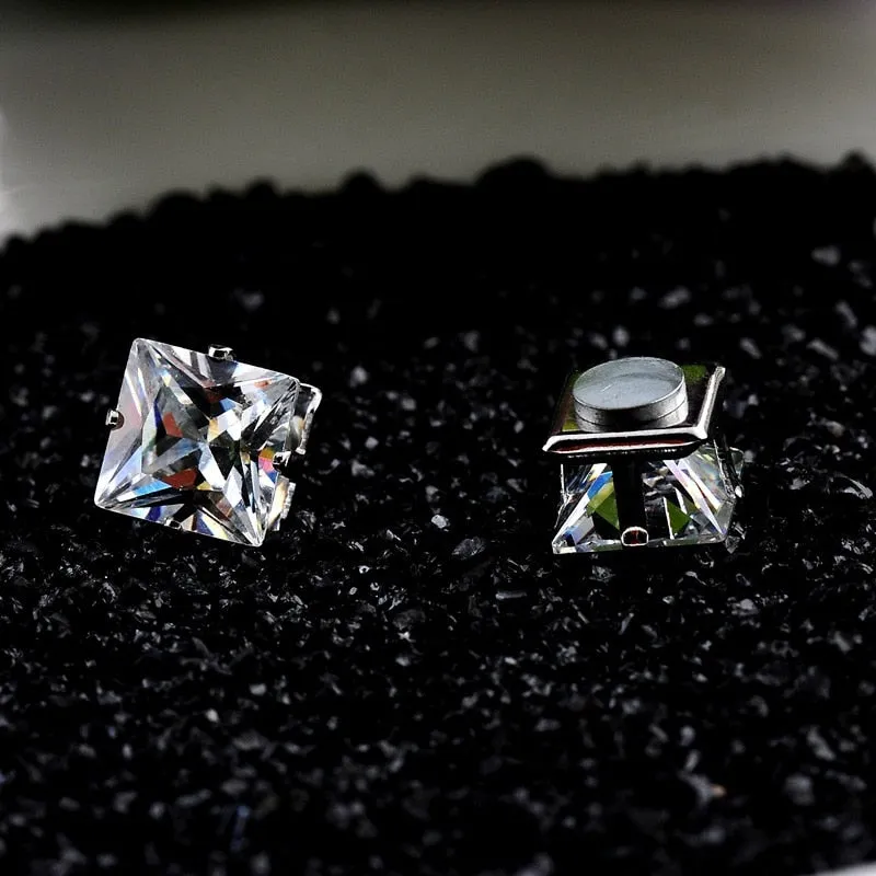 No Piercing 4/5/6/7/8mm Square Magnetic Stud Earrings