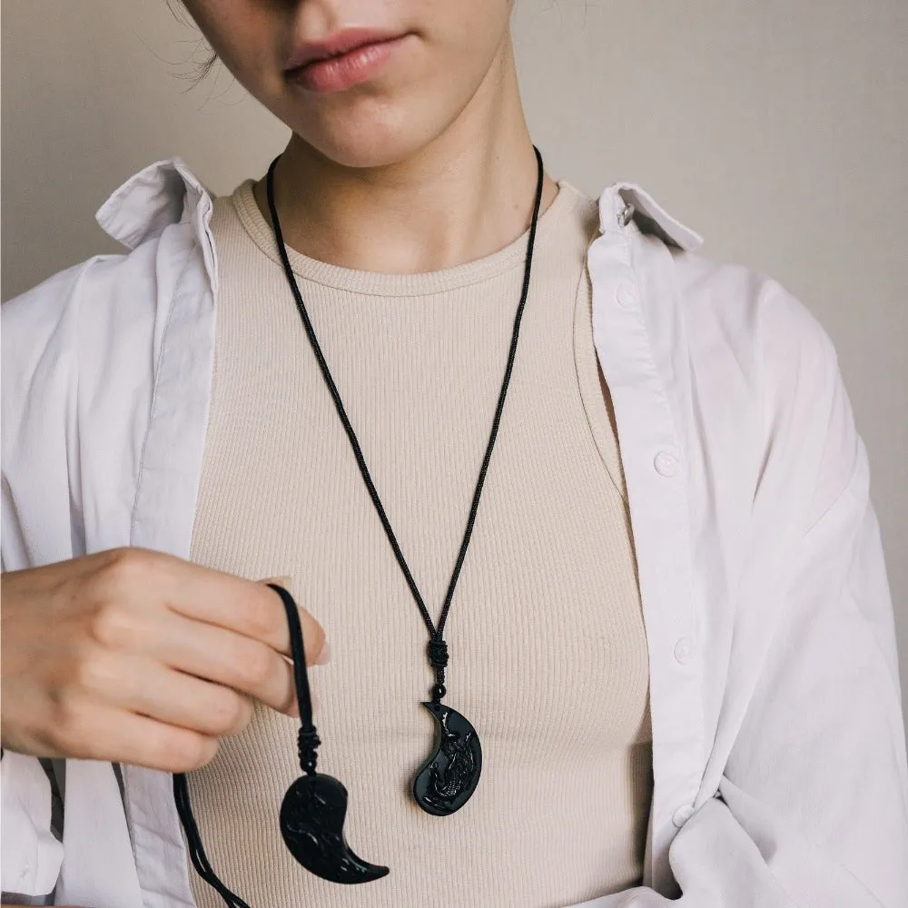 Obsidian Ying Yang Couple Matching Necklaces