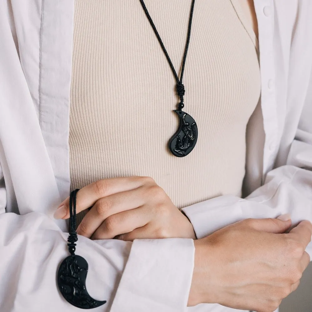 Obsidian Ying Yang Couple Matching Necklaces