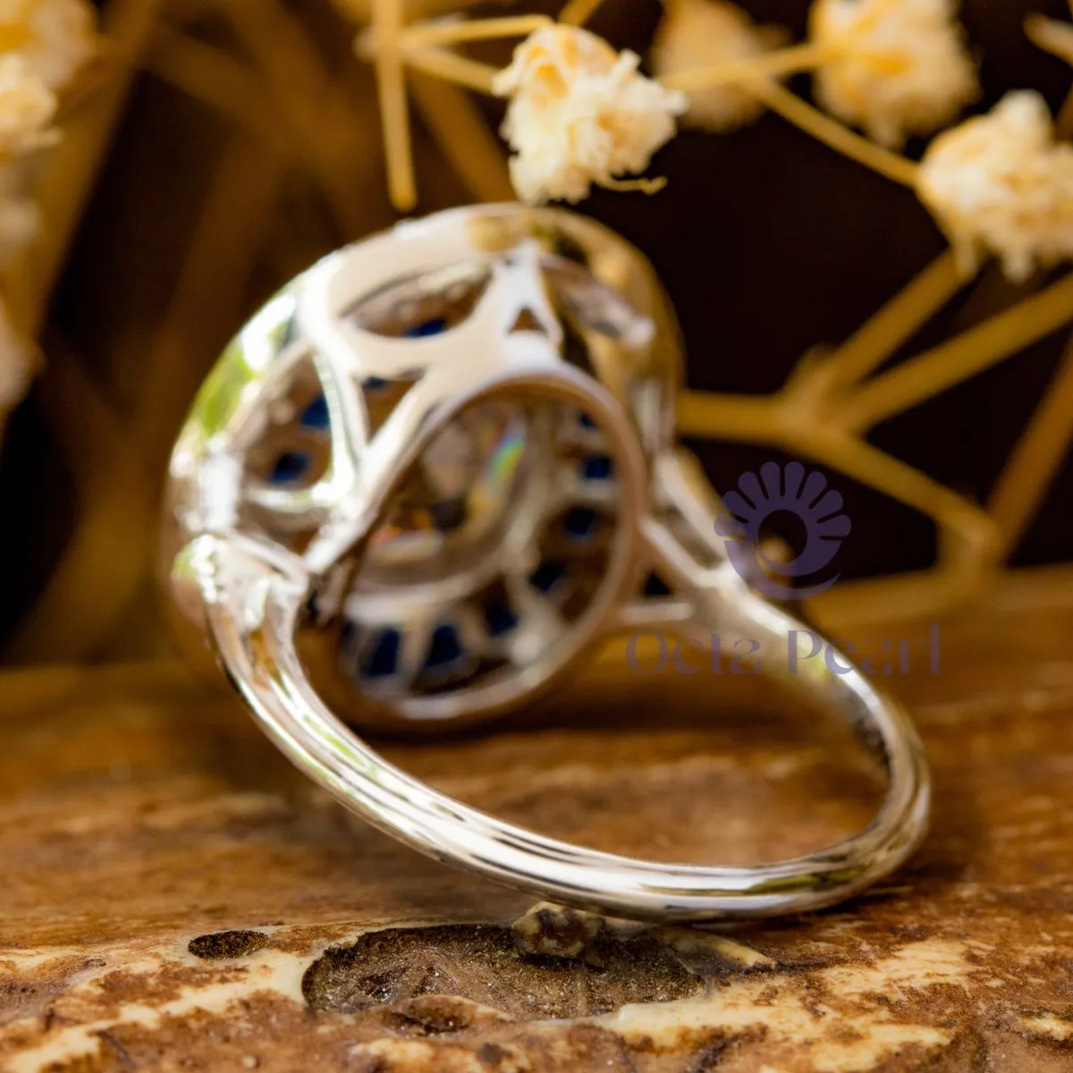 Old Mine Cut CZ Stone Double Halo Art Deco Ring