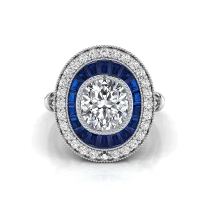 Old Mine Cut CZ Stone Double Halo Art Deco Ring