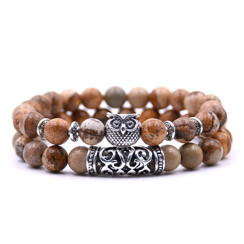 Owl natural stone bracelet
