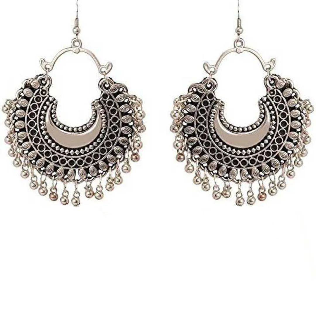 Oxidised Silver Half Moon Necklace With Jhumki