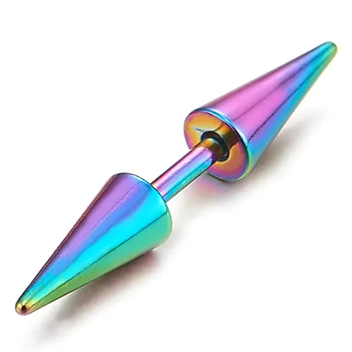 Oxidized Rainbow Double Spike Stud Earrings for Men Women, Steel Cheater Fake Ear Plugs Gauges