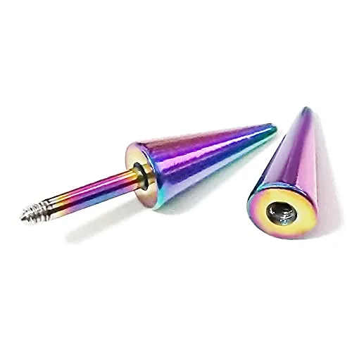 Oxidized Rainbow Double Spike Stud Earrings for Men Women, Steel Cheater Fake Ear Plugs Gauges