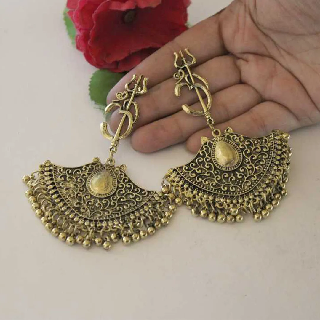 Pack of 2 Lord Ganesha And Om Trishul Drop Earrings