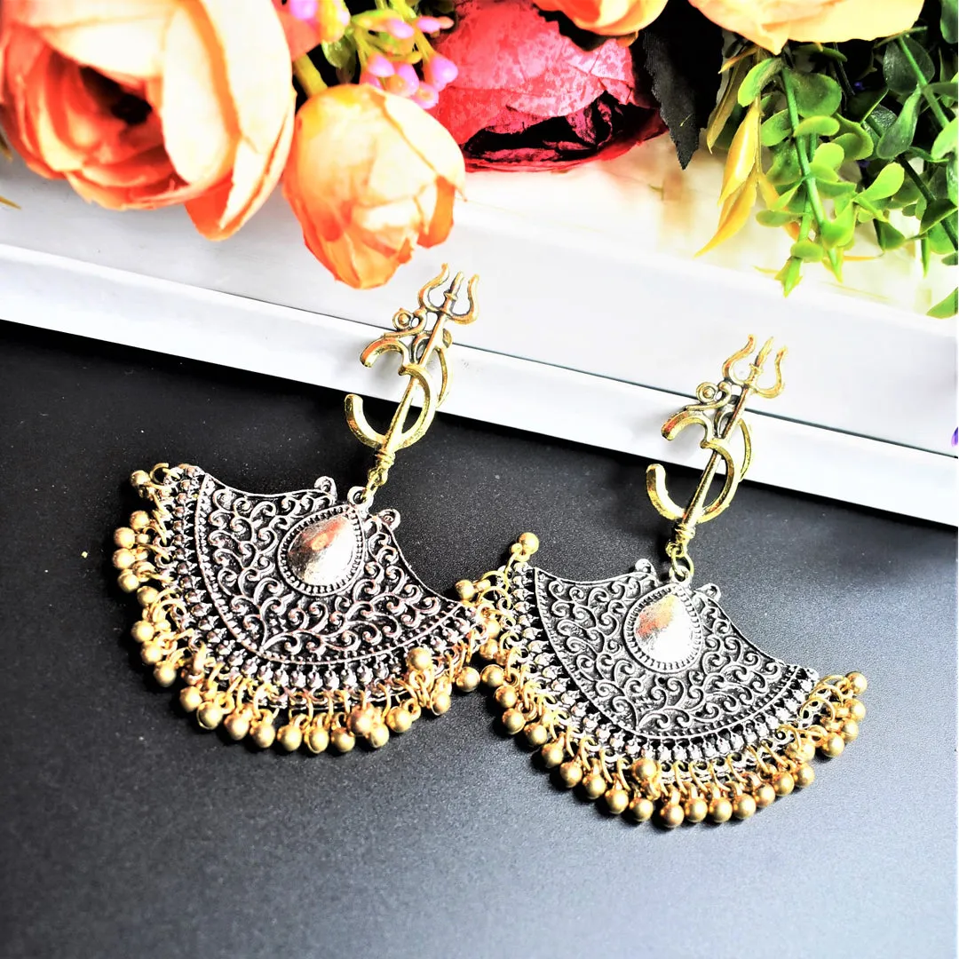 Pack of 2 Lord Ganesha And Om Trishul Drop Earrings
