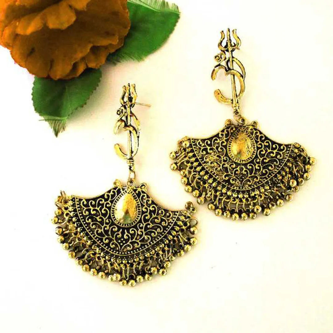 Pack of 2 Lord Ganesha And Om Trishul Drop Earrings