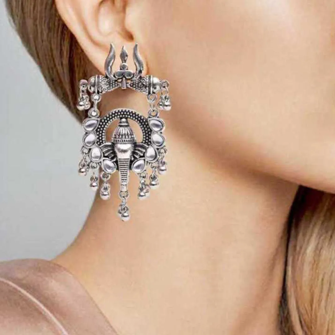 Pack of 2 Lord Ganesha And Om Trishul Drop Earrings