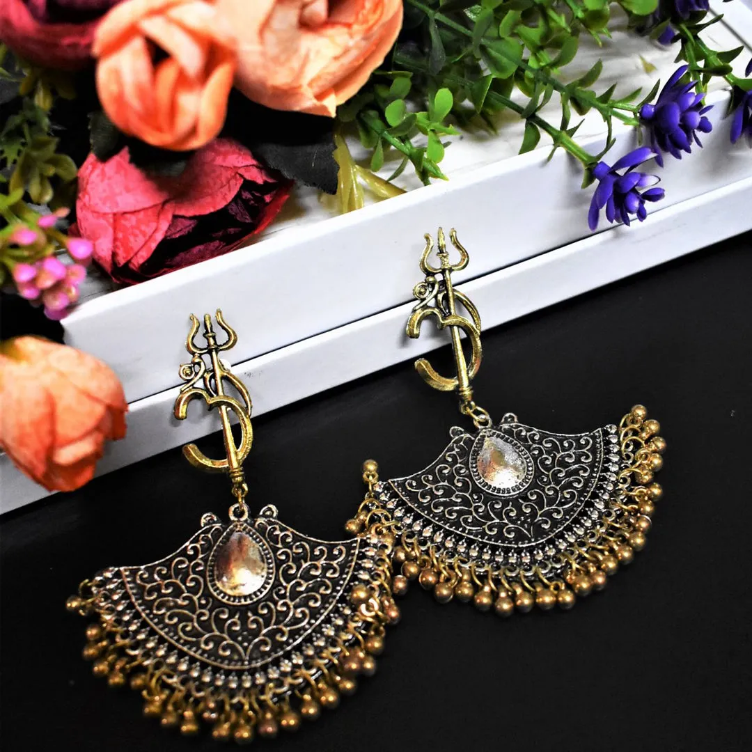 Pack of 2 Lord Ganesha And Om Trishul Drop Earrings