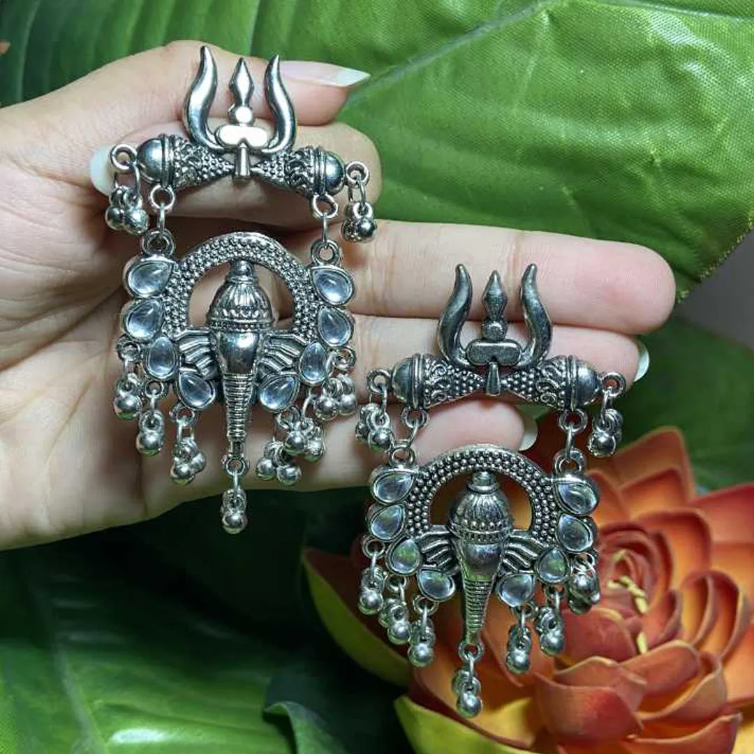 Pack of 2 Lord Ganesha And Om Trishul Drop Earrings