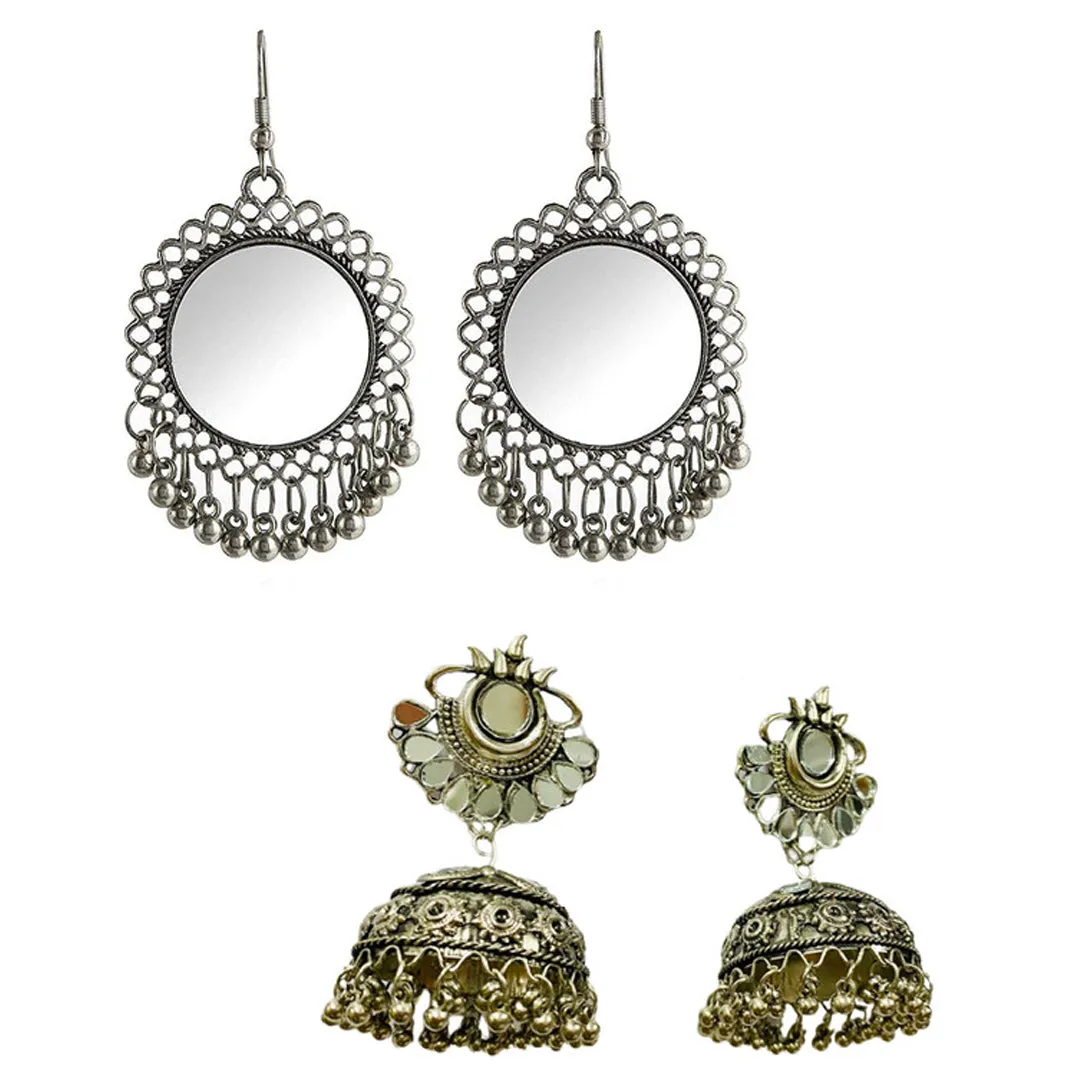 Pack of 2 Oxidized Black Silver Mirror Jhumki