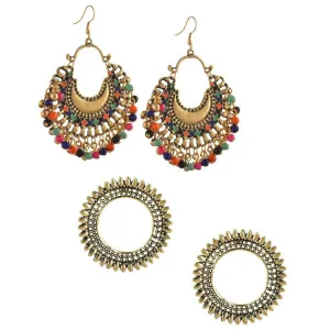 Pack of 2 Oxidized Golden Multicolor Beads and Stud Earrings