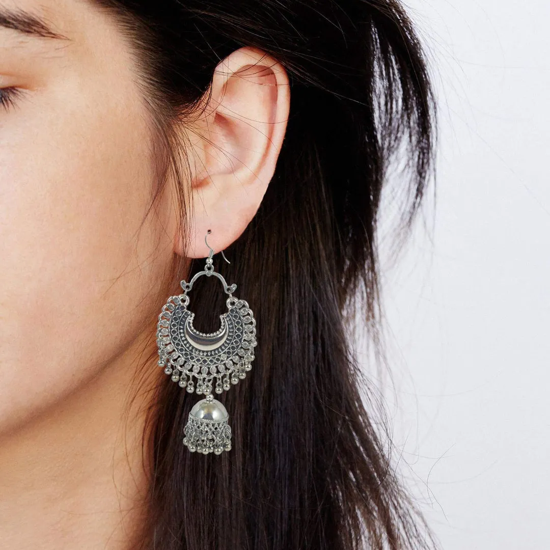 Pack of 2 Oxidized Silver Half Moon and Mirror Jhumki