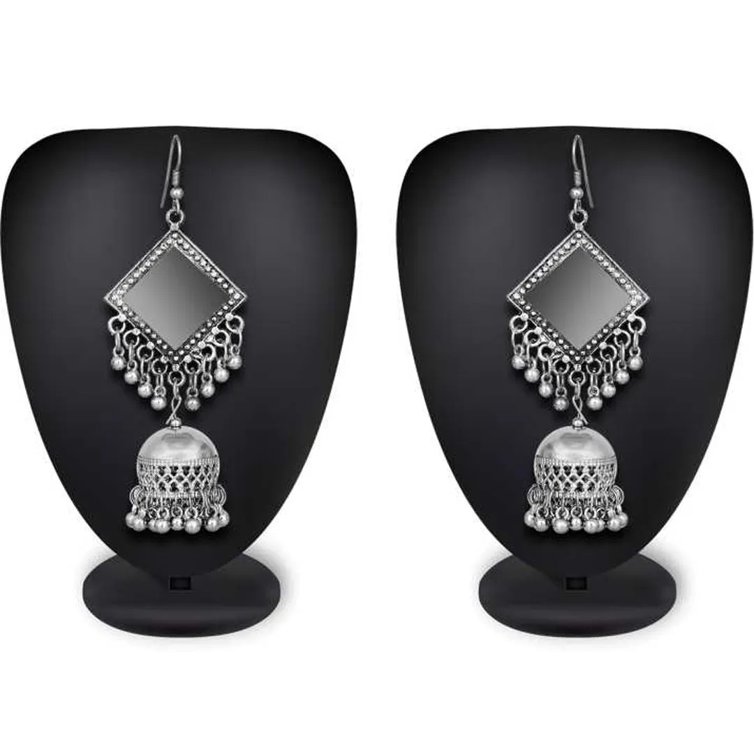 Pack of 2 Oxidized Silver Half Moon and Mirror Jhumki