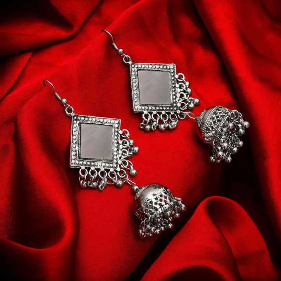Pack of 2 Oxidized Silver Half Moon and Mirror Jhumki