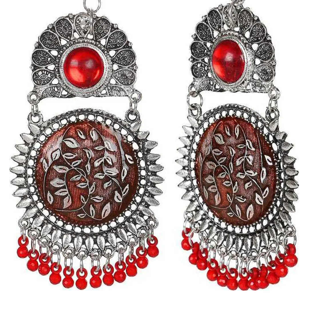 Pack of 2 Oxidized Silver Red and Black Beads Hanging Earrings