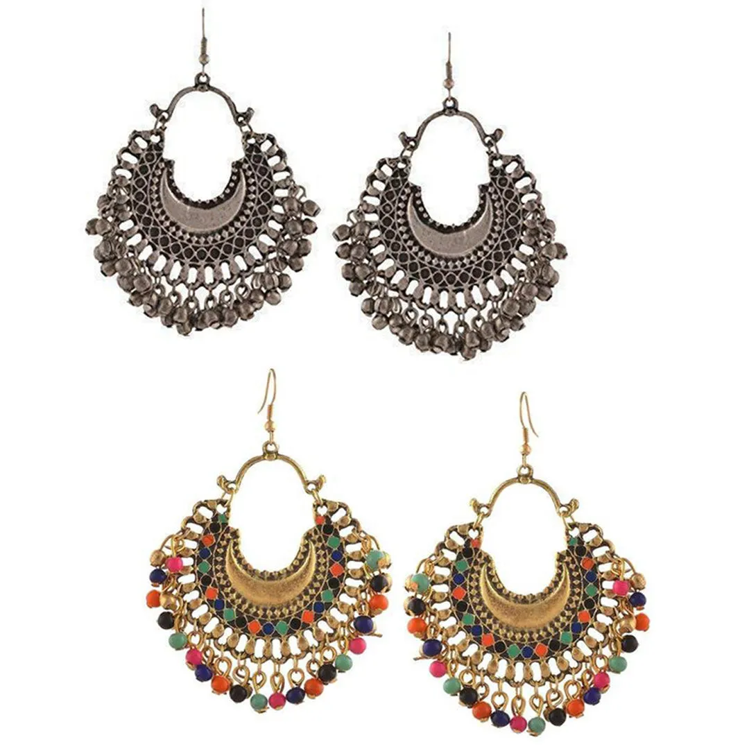 Pack of 2 Silver and Golden Multicolor Beads Jhumki