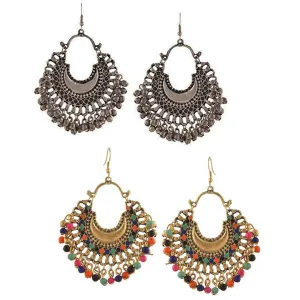 Pack of 2 Silver and Golden Multicolor Beads Jhumki