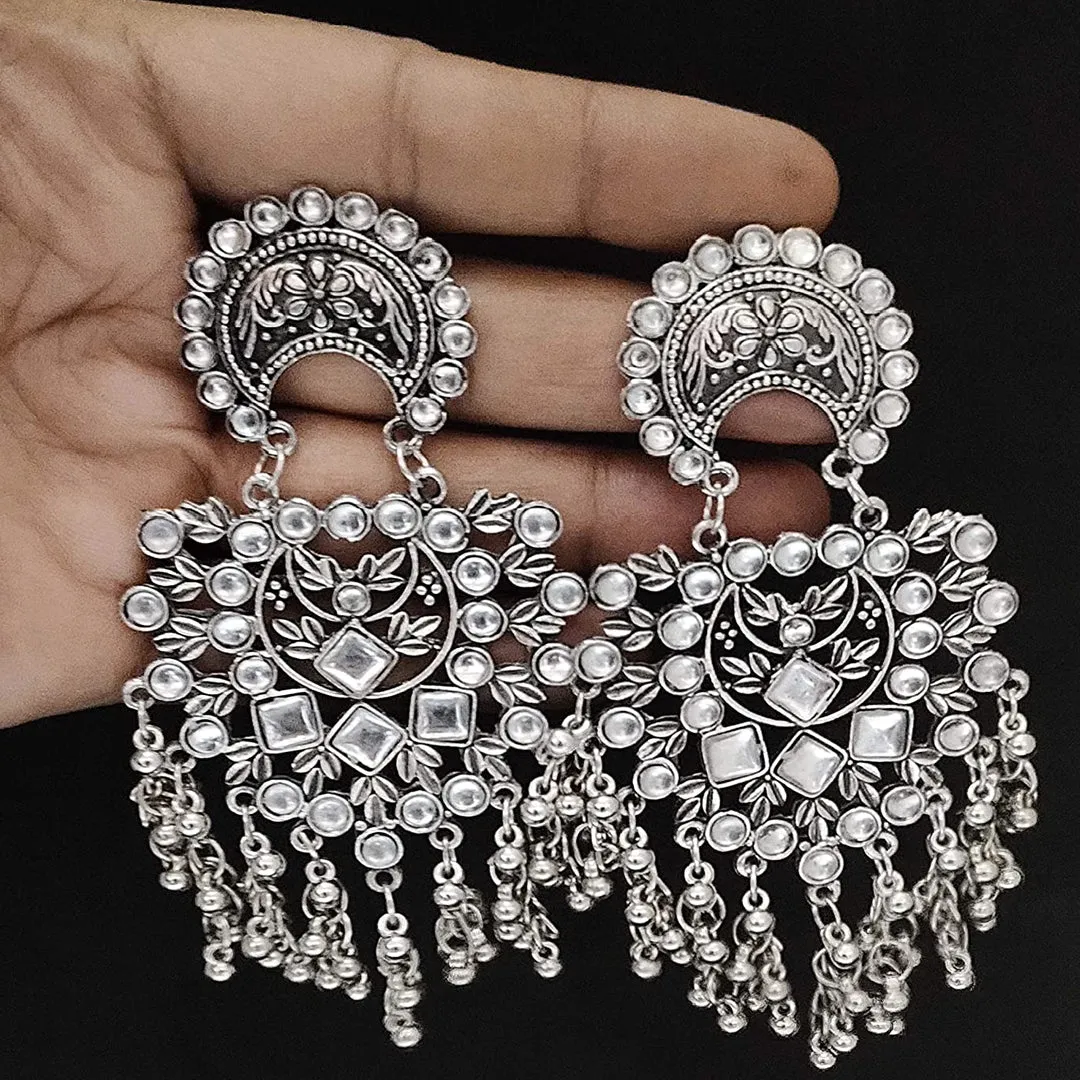 Pack of 2 Silver Kundan Ghungroo Drop Earrings