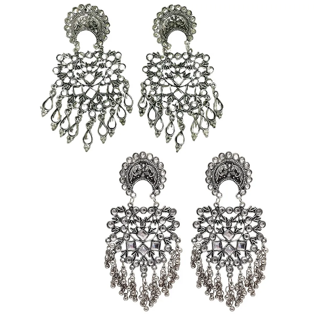 Pack of 2 Silver Kundan Ghungroo Drop Earrings