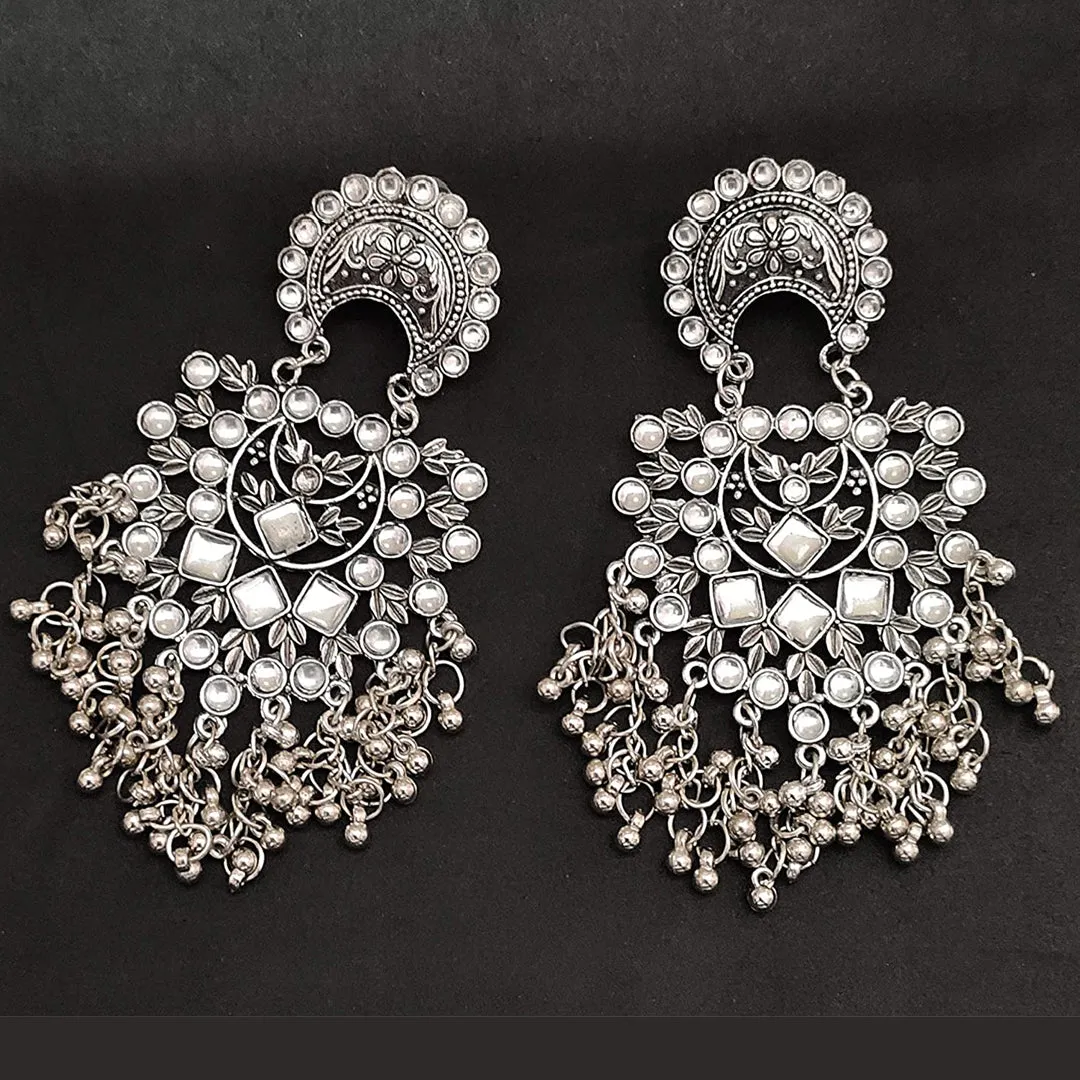 Pack of 2 Silver Kundan Ghungroo Drop Earrings
