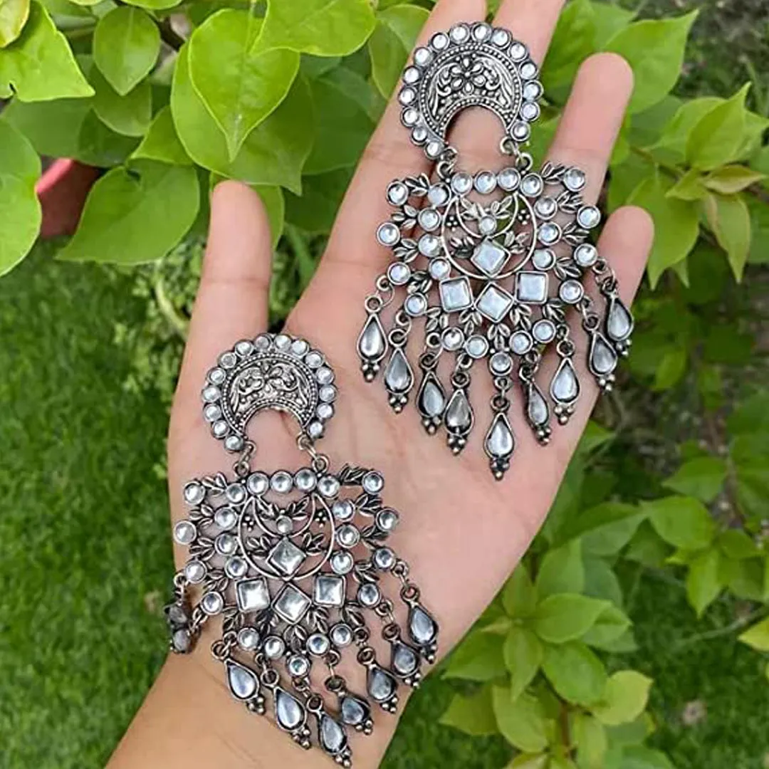 Pack of 2 Silver Kundan Ghungroo Drop Earrings
