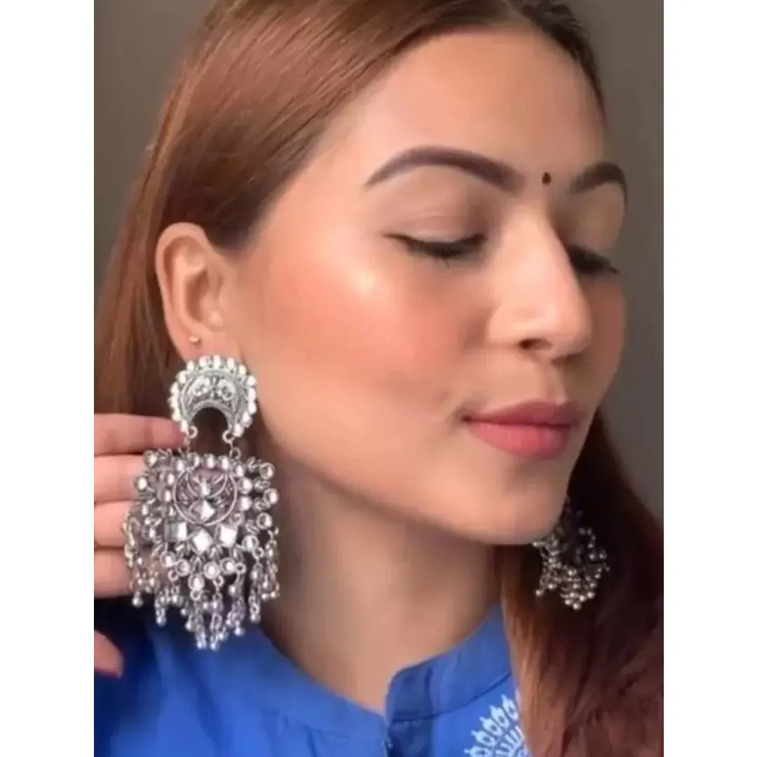 Pack of 2 Silver Kundan Ghungroo Drop Earrings