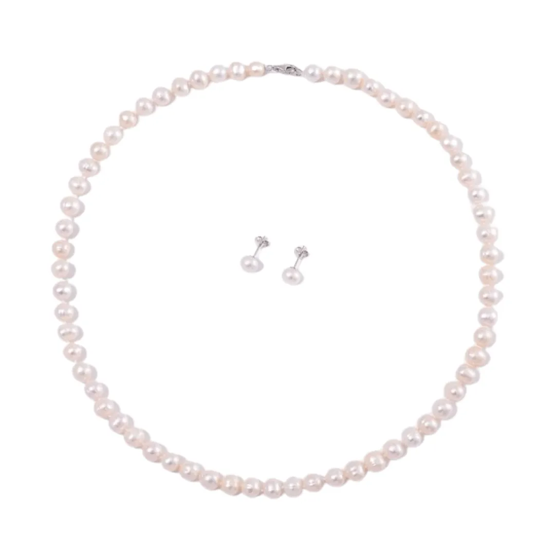 Pearl Necklace & Earrings Set   Bracelet