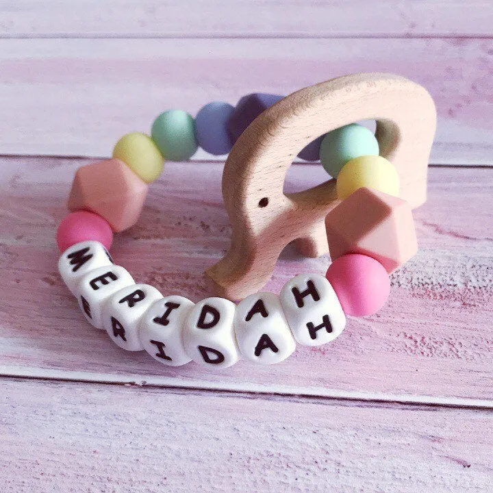 Personalised Elephant Teether - Rainbow