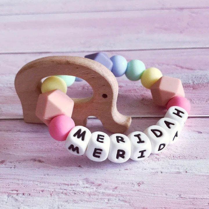 Personalised Elephant Teether - Rainbow