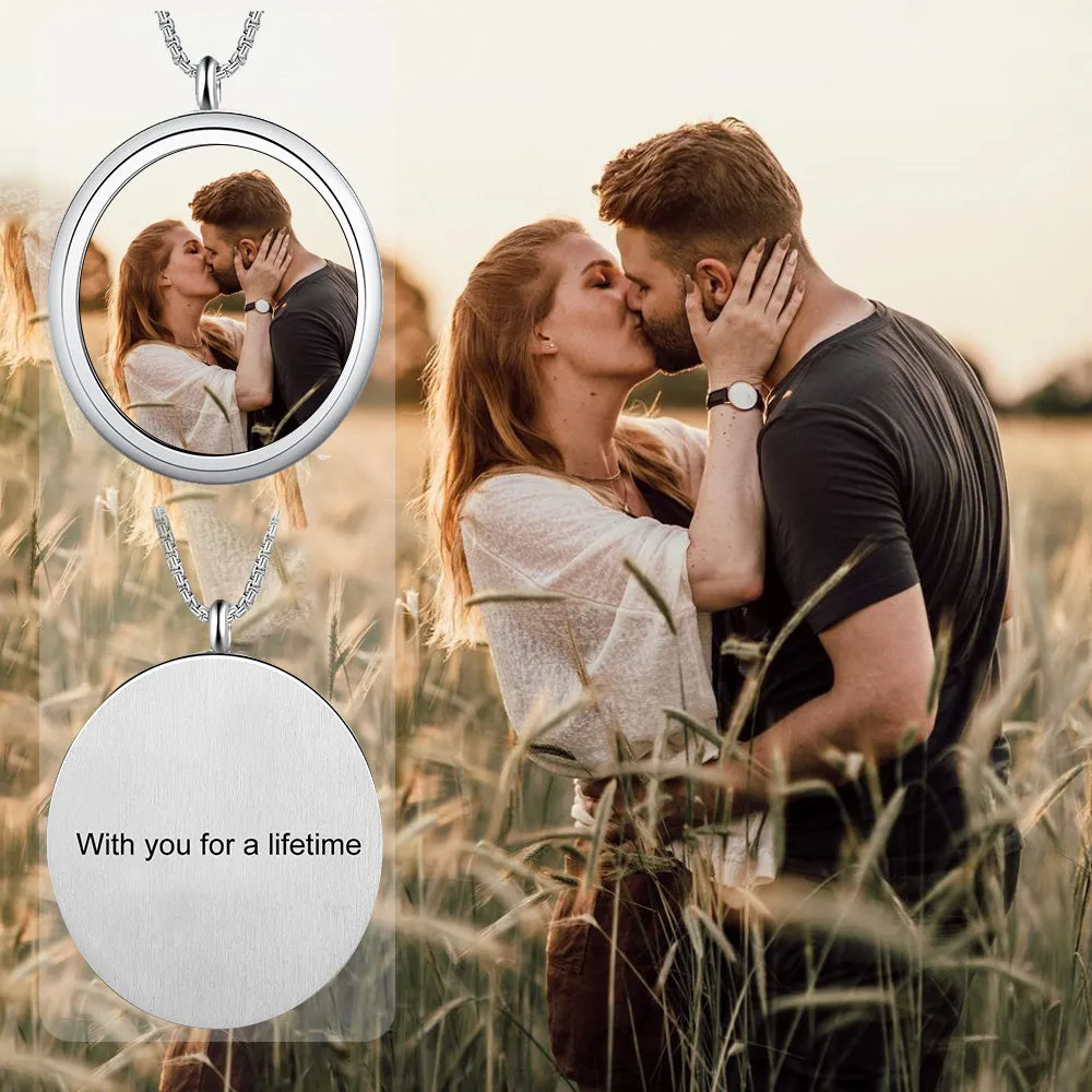 Personalized Photo Pendant Necklace Engraved Names Snake Chain