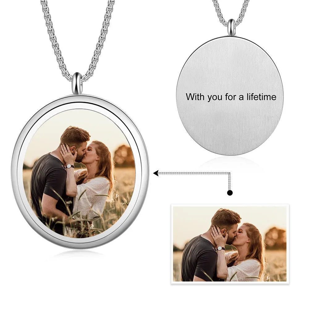 Personalized Photo Pendant Necklace Engraved Names Snake Chain