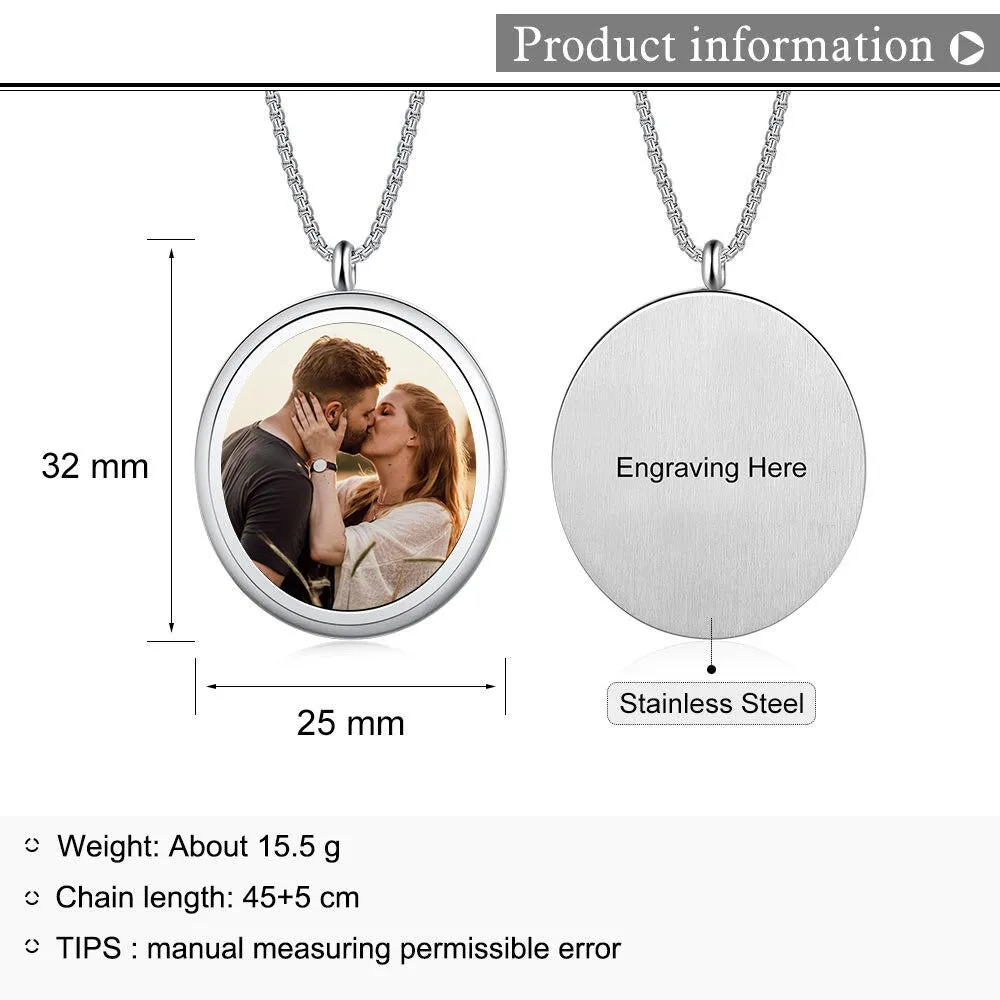 Personalized Photo Pendant Necklace Engraved Names Snake Chain