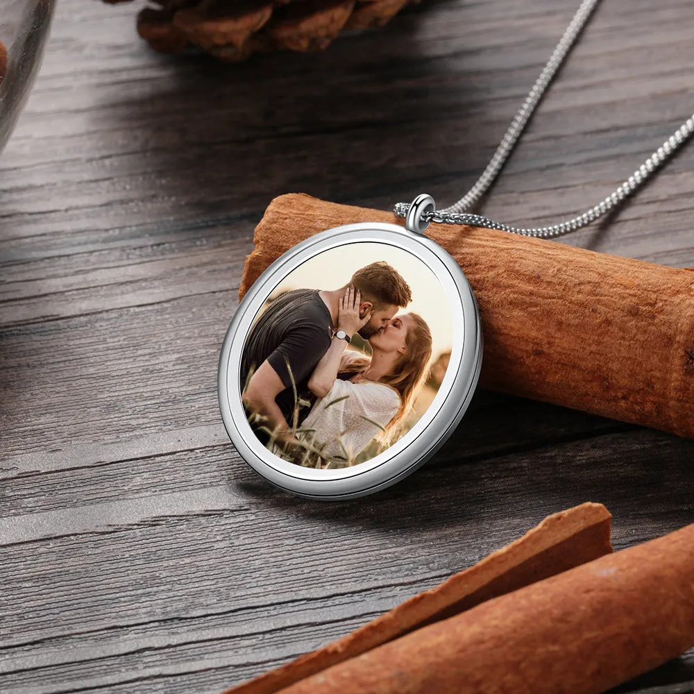 Personalized Photo Pendant Necklace Engraved Names Snake Chain