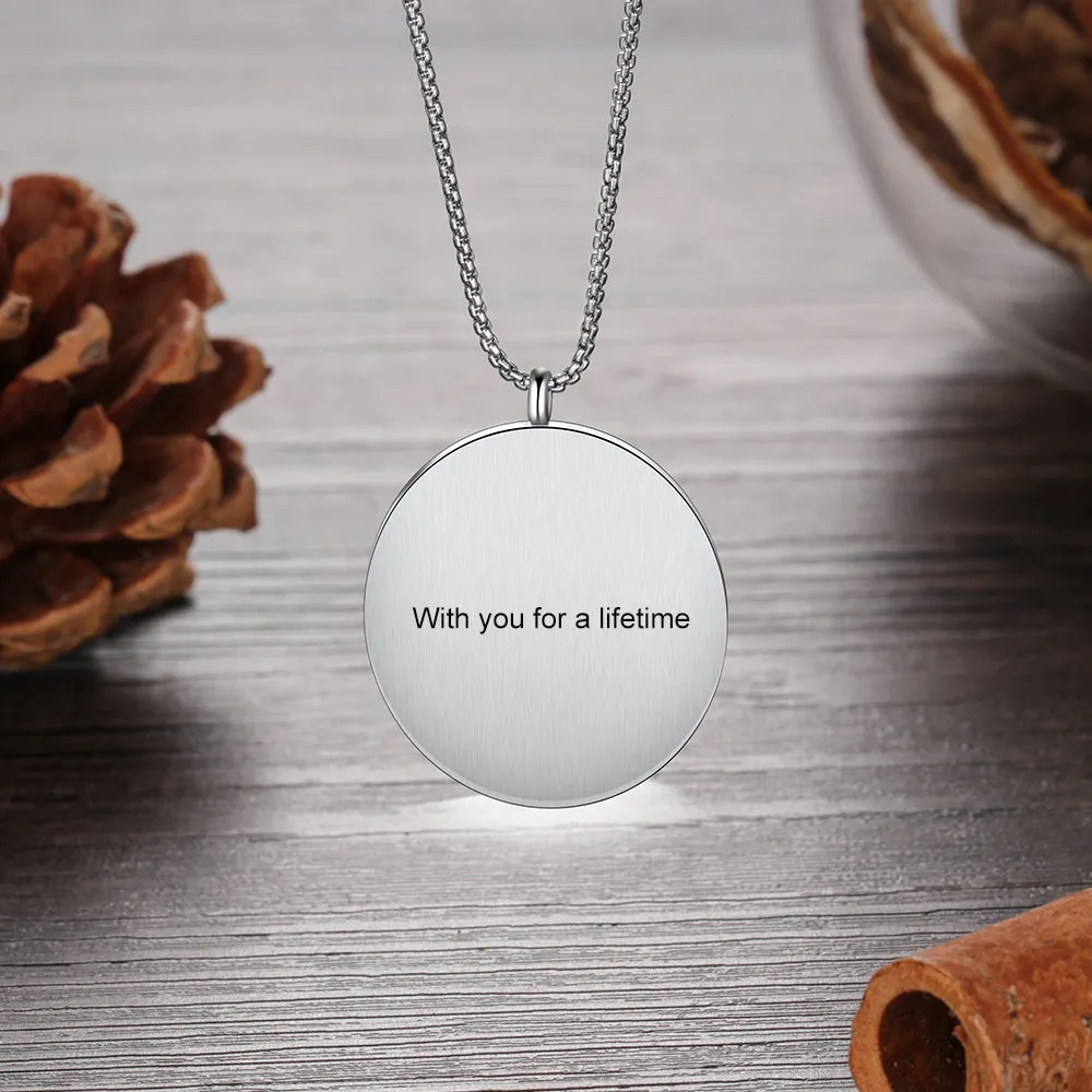 Personalized Photo Pendant Necklace Engraved Names Snake Chain