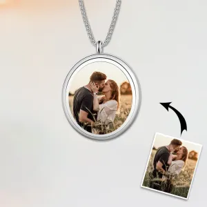 Personalized Photo Pendant Necklace Engraved Names Snake Chain