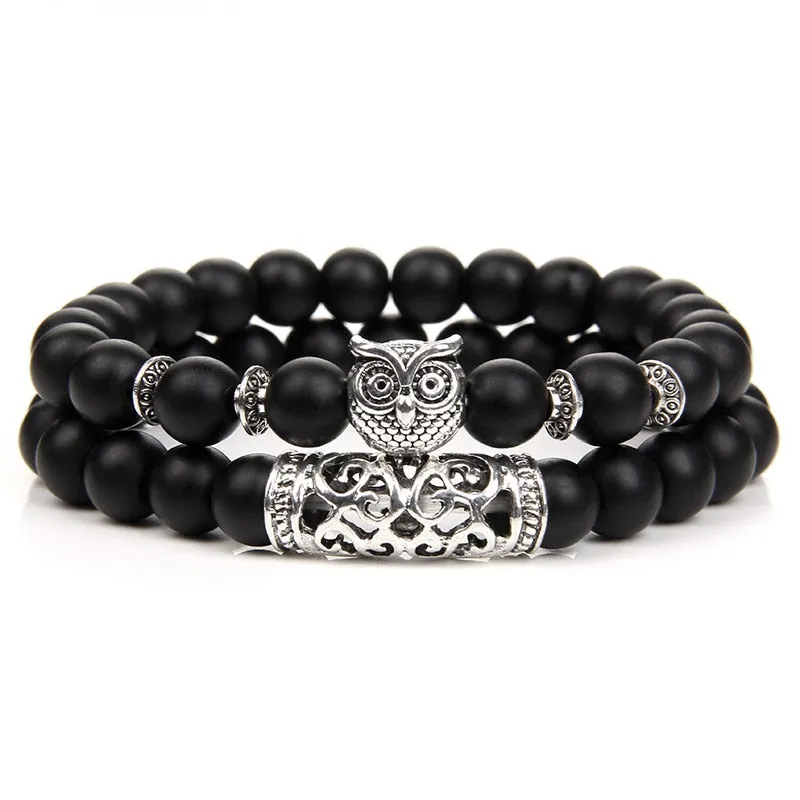 Pink Owl Charm Zebra Stone Beads Bracelet Women Fashion