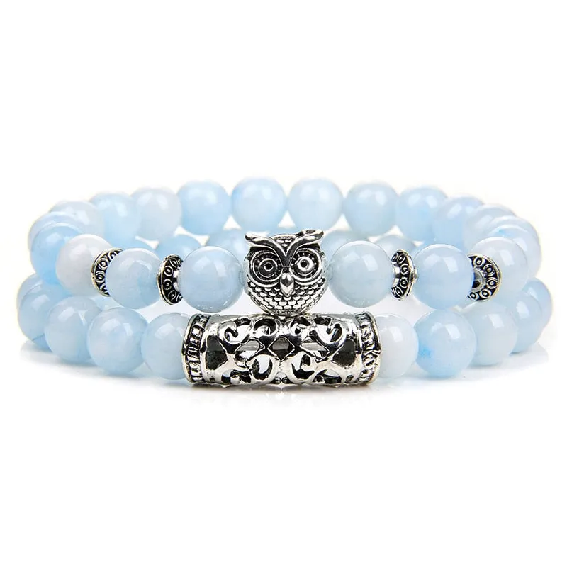 Pink Owl Charm Zebra Stone Beads Bracelet Women Fashion